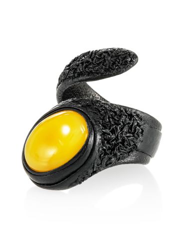 Bold Leather Ring With Amber, Ring Size: Adjustable, image , picture 3