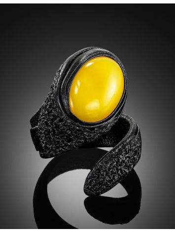 Bold Leather Ring With Amber, Ring Size: Adjustable, image , picture 2