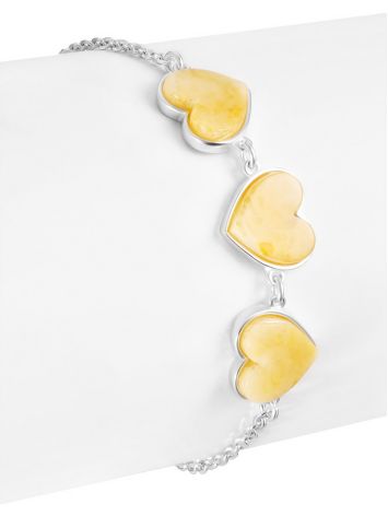 Chain bracelet “Amber Heart” with three milky honey-colored inserts, Length: 15, image , picture 3