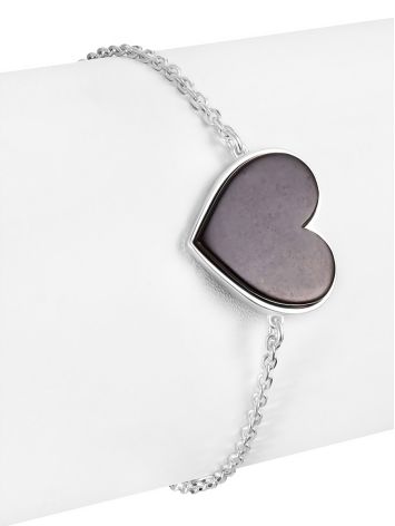 Delicate silver and dark amber bracelet “Heart”, Length: 17, image , picture 3