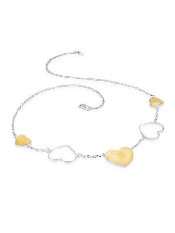 Beautiful "Amber Heart" necklace in silver and milky honey amber, image , picture 3