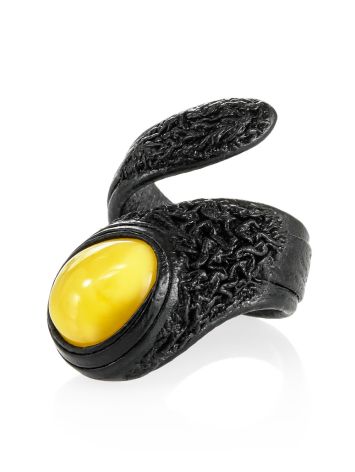 Stunning Leather Ring With Amber, Ring Size: Adjustable, image , picture 3