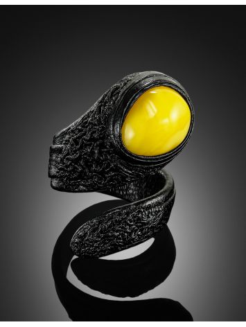 Stunning Leather Ring With Amber, Ring Size: Adjustable, image , picture 2