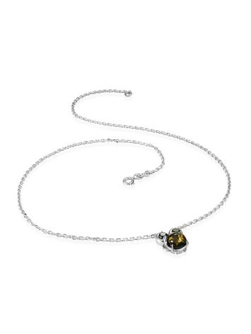 Delicate silver chain necklace with an amber owl pendant, image , picture 3