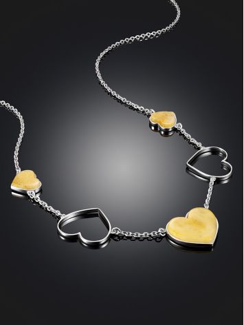 Beautiful "Amber Heart" necklace in silver and milky honey amber, image , picture 2
