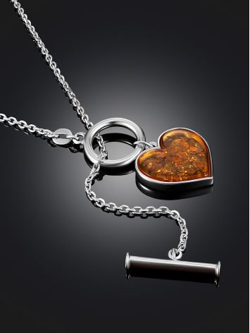 Exquisite "Amber Heart" necklace in sterling silver and golden amber with a toggle closure, image , picture 2