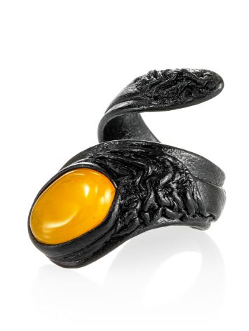 Exclusive Leather Ring With Amber, Ring Size: Adjustable, image , picture 3