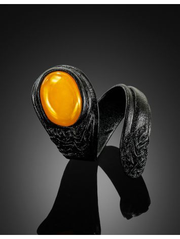 Exclusive Leather Ring With Amber, Ring Size: Adjustable, image , picture 2