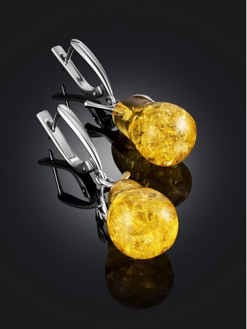Delicate silver earrings with lemon amber “Confiture”, image , picture 2