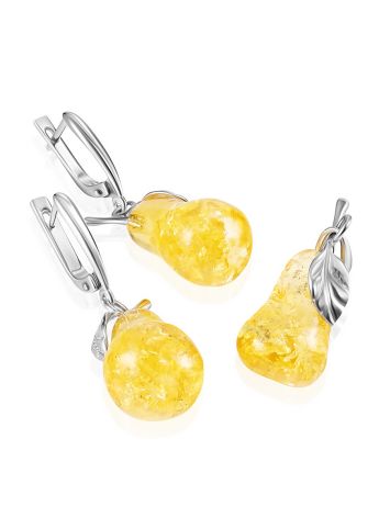 Delicate silver earrings with lemon amber “Confiture”, image , picture 3
