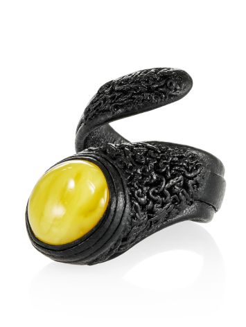Bold Leather Ring With Natural Amber, Ring Size: Adjustable, image , picture 3
