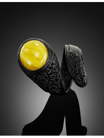 Bold Leather Ring With Natural Amber, Ring Size: Adjustable, image , picture 2
