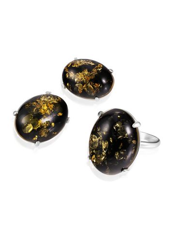 Sleek silver earrings with sparkling green amber “Goji”, image , picture 3