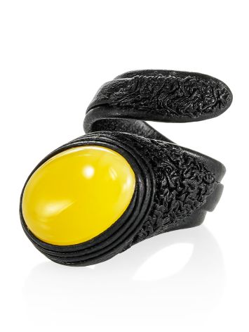 Unique Leather Ring With Amber, Ring Size: Adjustable, image , picture 3