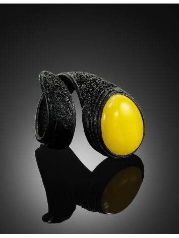 Unique Leather Ring With Amber, Ring Size: Adjustable, image , picture 2