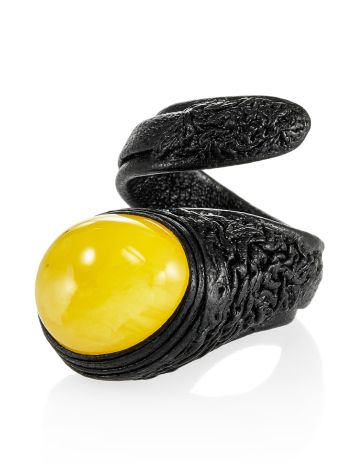 Gorgeous Leather Ring With Baltic Amber, Ring Size: Adjustable, image , picture 3