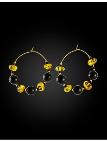 Weightless natural amber hoops crafted with high-quality gold-plated brass, image , picture 4