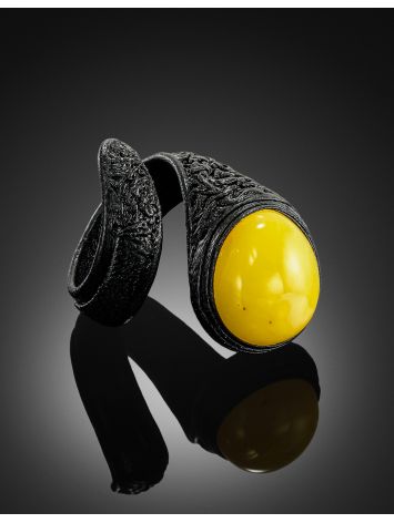 Gorgeous Leather Ring With Baltic Amber, Ring Size: Adjustable, image , picture 2