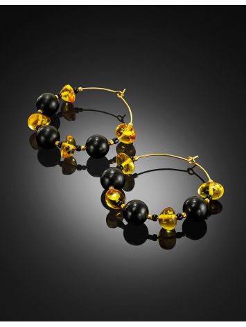Weightless natural amber hoops crafted with high-quality gold-plated brass, image , picture 2
