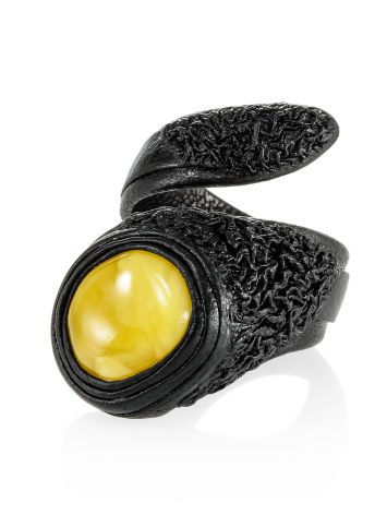 Bold Leather Ring With Amber, Ring Size: Adjustable, image , picture 3