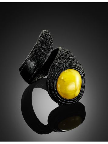 Bold Leather Ring With Amber, Ring Size: Adjustable, image , picture 2