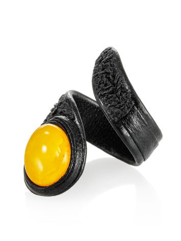 Leather Ring With Natural Amber, Ring Size: Adjustable, image , picture 3