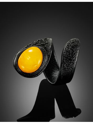 Leather Ring With Natural Amber, Ring Size: Adjustable, image , picture 2