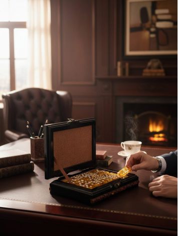 Exquisite domino game set featuring a wooden gift box and natural amber tiles, image , picture 2