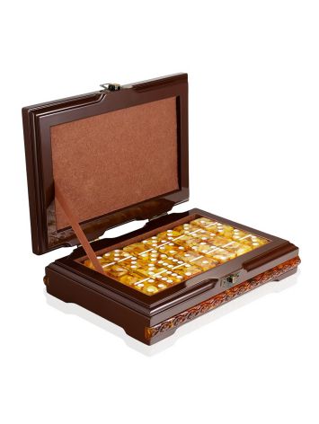 Exquisite domino game set featuring a wooden gift box and natural amber tiles, image , picture 4