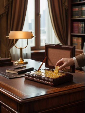 Handcrafted Amber & Wood Domino Set (Box and Tiles), image , picture 2