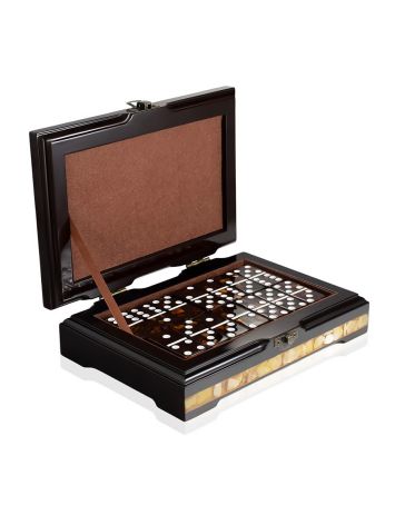 Exquisite domino set featuring a handcrafted amber box and matching tiles., image , picture 4