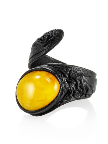 Exotic Leather Ring With Amber, Ring Size: Adjustable, image , picture 3
