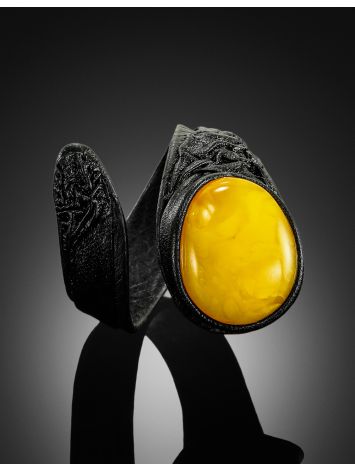 Exotic Leather Ring With Amber, Ring Size: Adjustable, image , picture 2