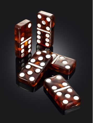 Exquisite domino set featuring a handcrafted amber box and matching tiles., image , picture 3