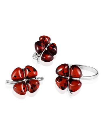 Bright earrings with natural cherry amber “Clover”, image , picture 3