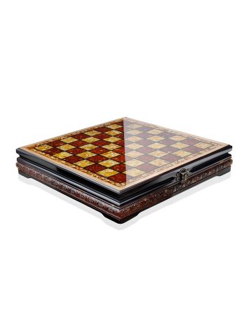 Exquisite 2-in-1 game set featuring a wooden and amber chessboard, matching chess pieces, and checkers, image , picture 5