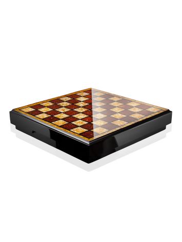 Exquisite 2-in-1 game set featuring a wooden and amber chessboard, matching chess pieces, and checkers, image , picture 8