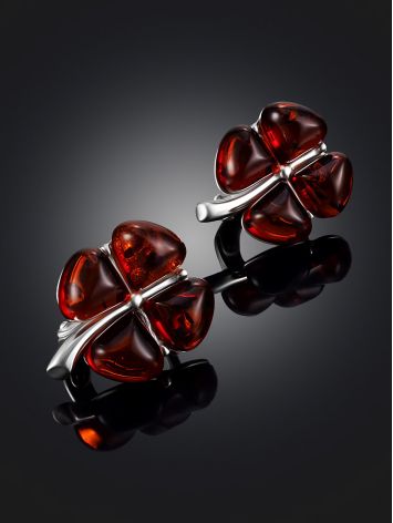 Bright earrings with natural cherry amber “Clover”, image , picture 2