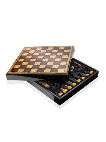 Exquisite 2-in-1 game set featuring a wooden and amber chessboard, matching chess pieces, and checkers, image , picture 3