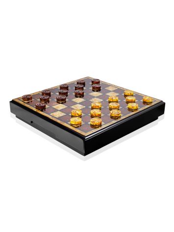 Exquisite 2-in-1 game set featuring a wooden and amber chessboard, matching chess pieces, and checkers, image , picture 5