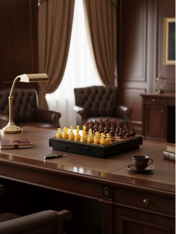 Exquisite 2-in-1 game set featuring a wooden and amber chessboard, matching chess pieces, and checkers, image , picture 7
