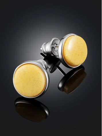 Silver stud earrings with natural milky honey amber “Furor”, Length: 1, image , picture 2