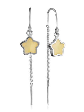 Milky Honey Amber "Superstar" Threader Earrings, image 