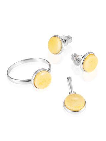 Silver stud earrings with natural milky honey amber “Furor”, Length: 1, image , picture 3