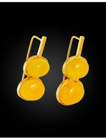 Striking silver earrings with gold plating and natural amber “Bella Terra”, image , picture 2