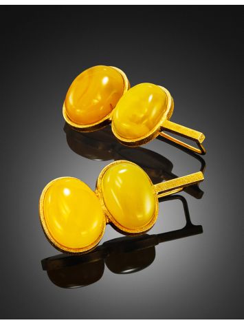 Striking silver earrings with gold plating and natural amber “Bella Terra”, image , picture 3