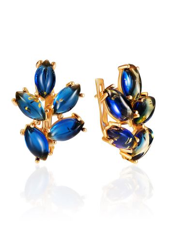 Bright earrings with blue amber “Fern”, image 