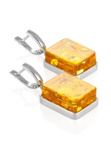 Elegant earrings with sparkling lemon-colored amber, image , picture 3