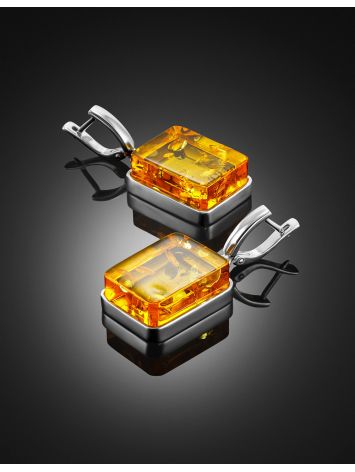 Elegant earrings with sparkling lemon-colored amber, image , picture 2