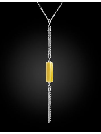 A unique necklace with a milky-honey amber cylinder pendant, Length: 47, image , picture 3